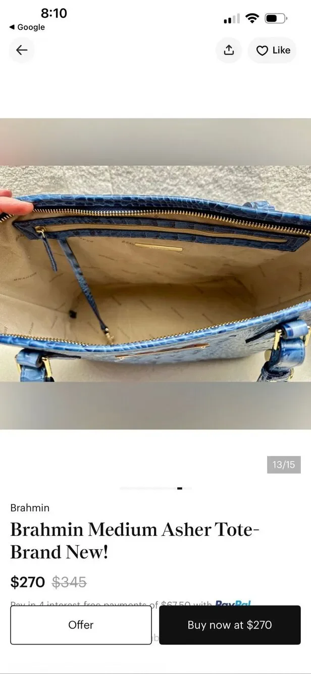 Brahmin Medium Asher Croc Embossed Leather Tote blue